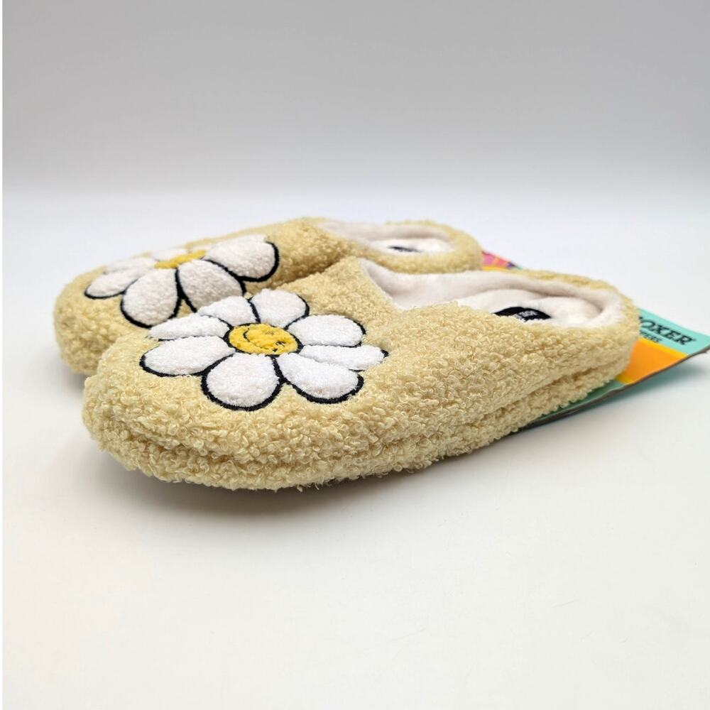 Joe Boxer Cozy Plush Slippers Closed Toe Women's Yellow Floral Size US5-6 EU36